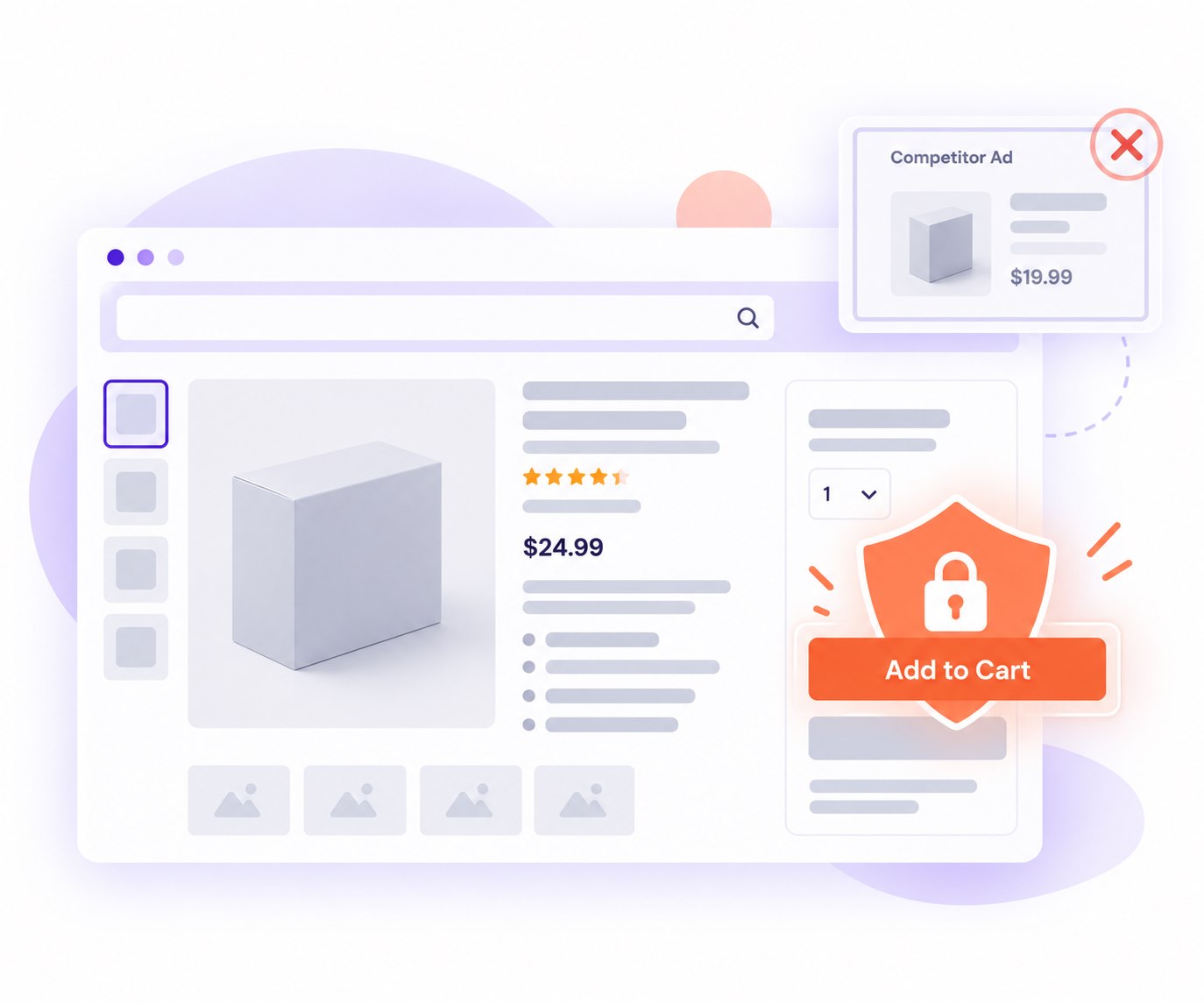 Product page with a shield over the add-to-cart button